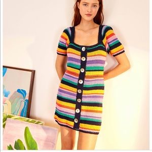 Anthropologie Farm Rio Rainbow Crochet Mini Dress. NWT